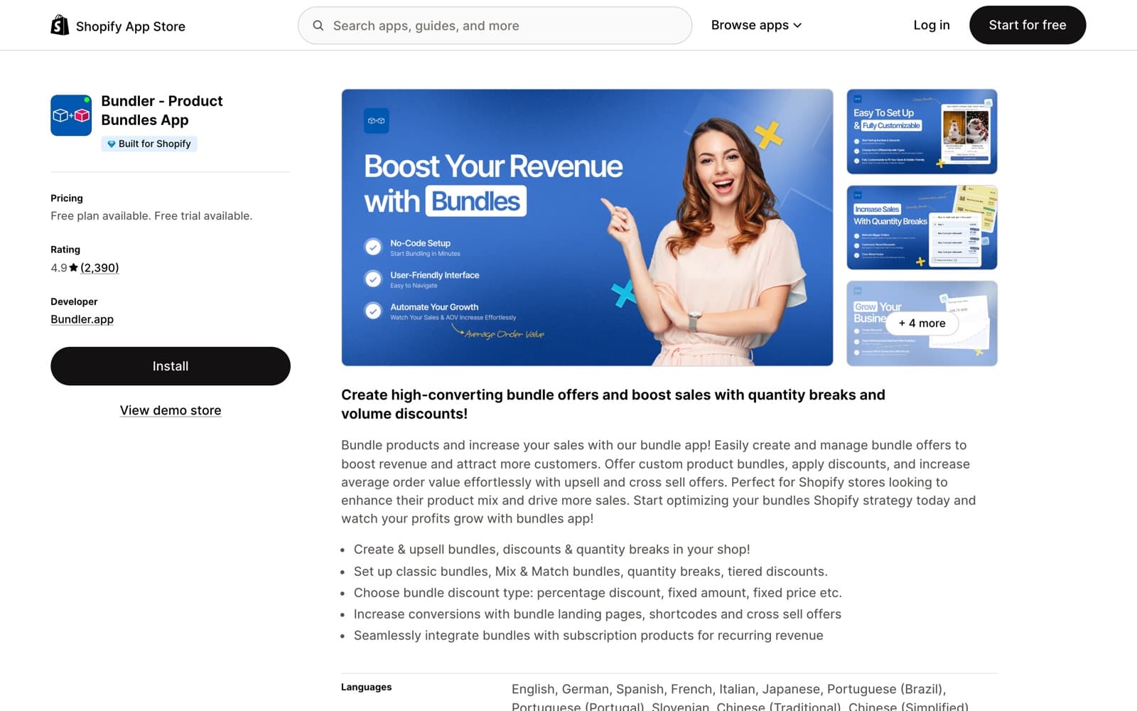 Bundler listing on the Shopify App Store