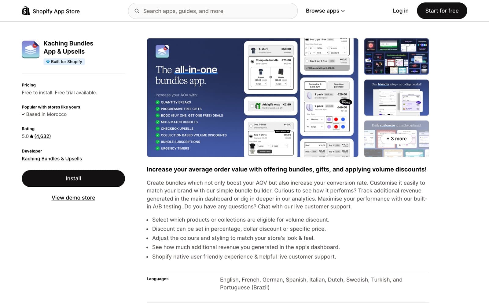 Kaching Bundles listing on the Shopify App Store