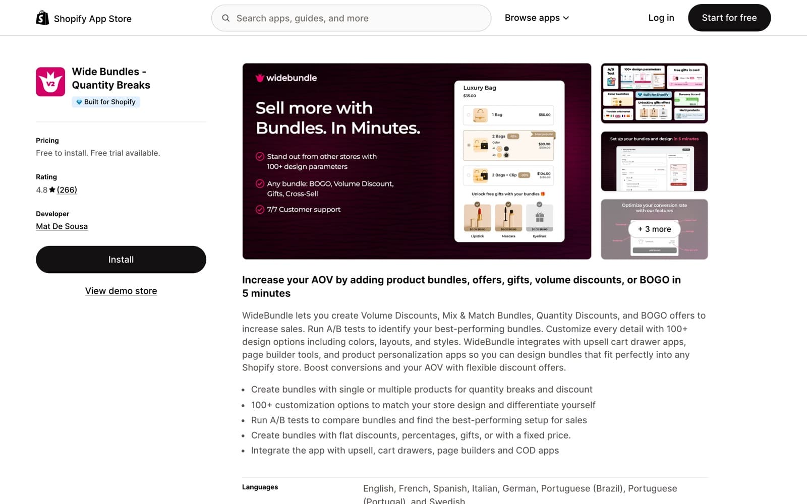 Wide Bundles listing on the Shopify App Store
