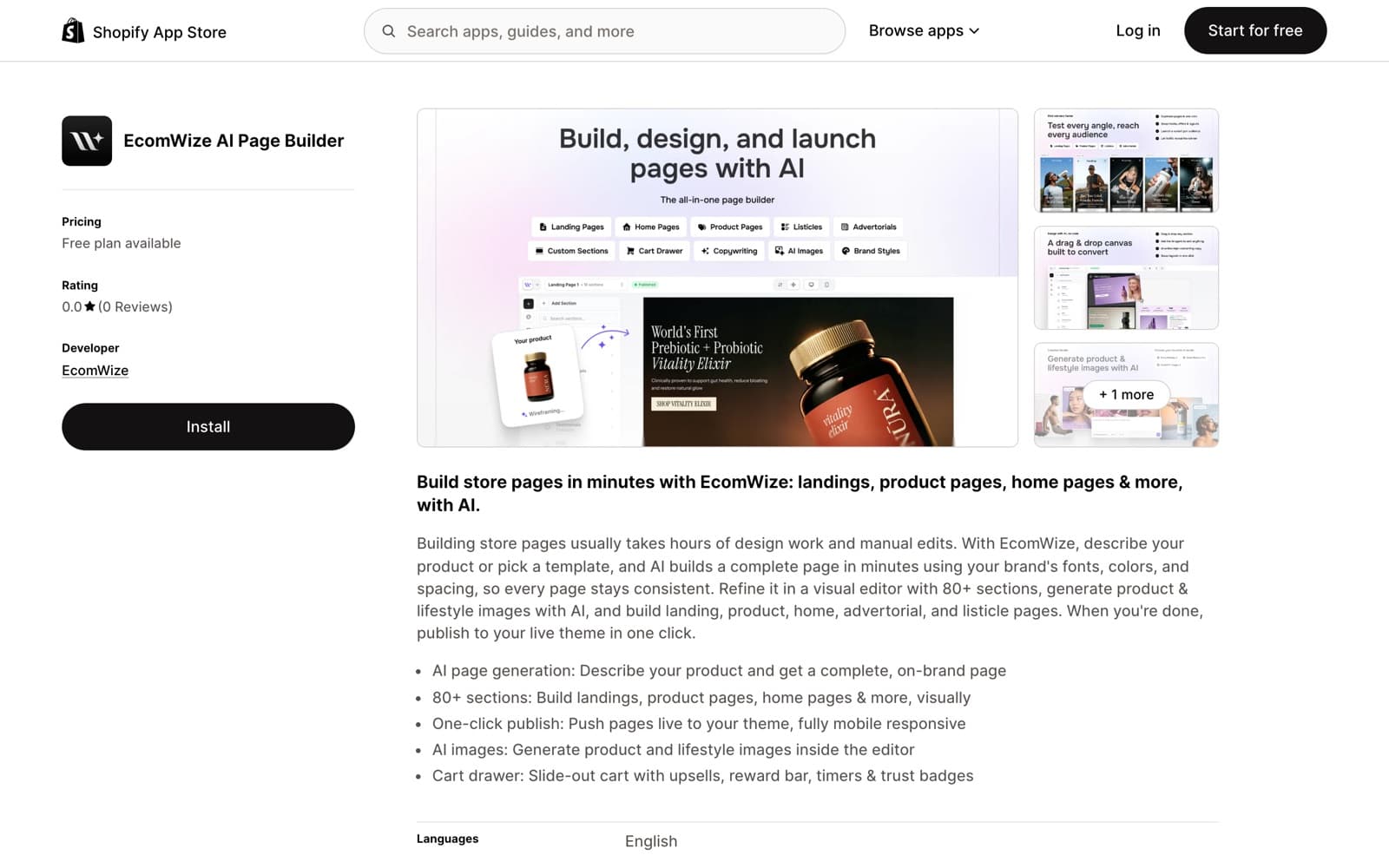 EcomWize listing on the Shopify App Store
