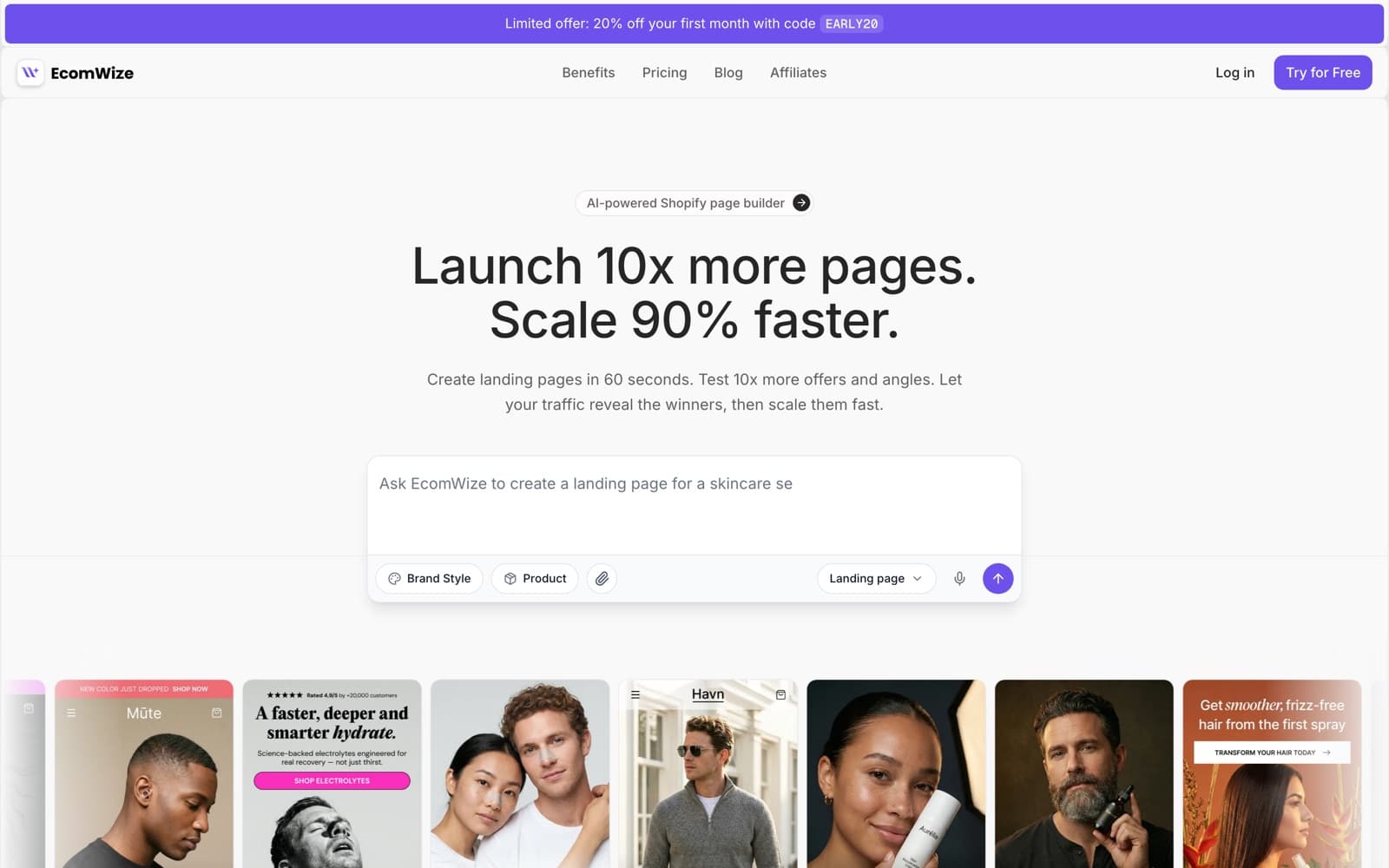 The EcomWize marketing homepage