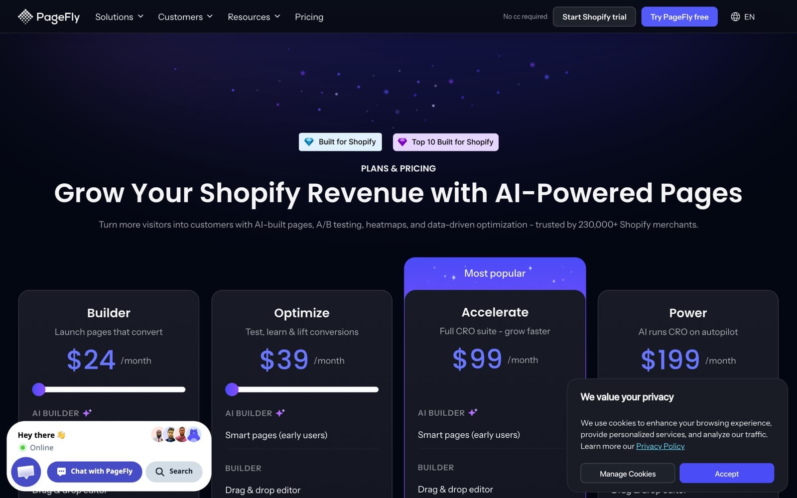 PageFly pricing page