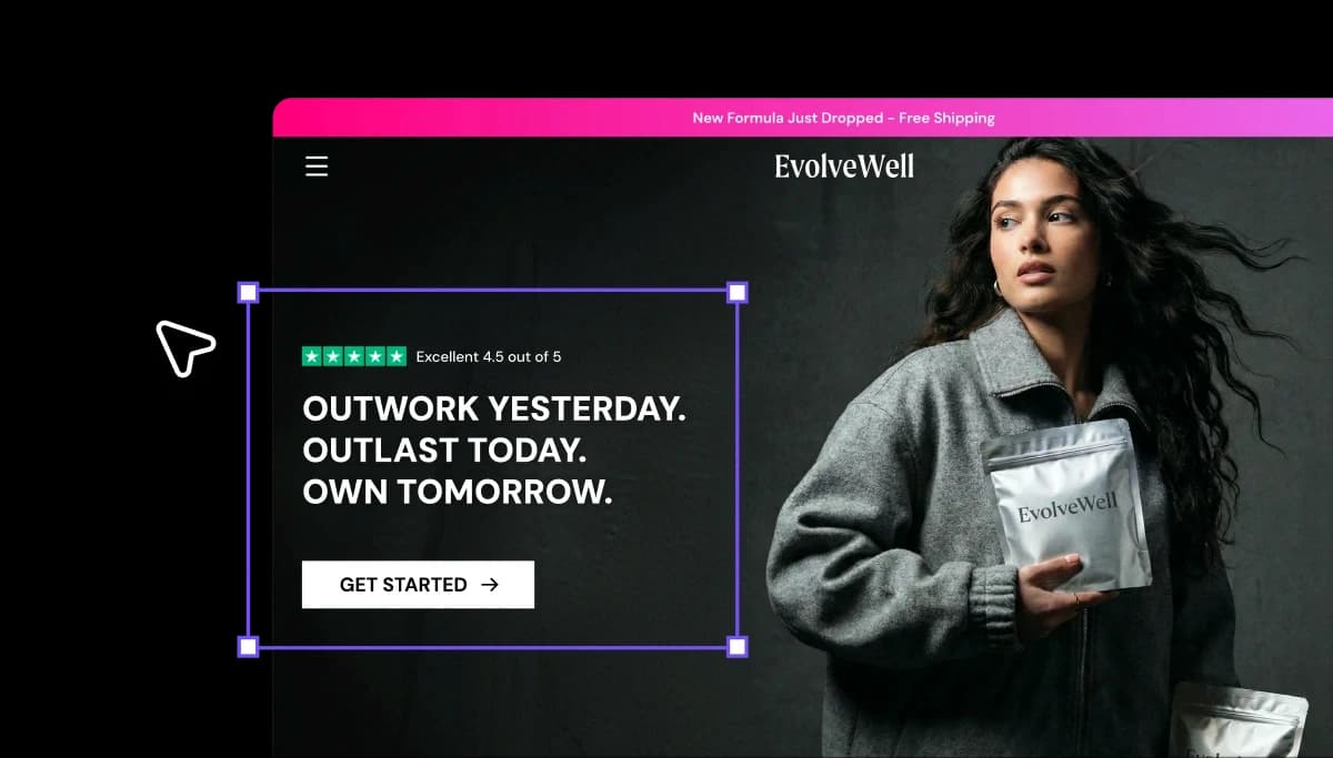 EcomWize page builder designing a landing page for EvolveWell